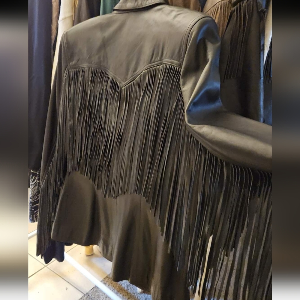 Gorgeous long fringed real leather blazer, size Large fits 10 - 12